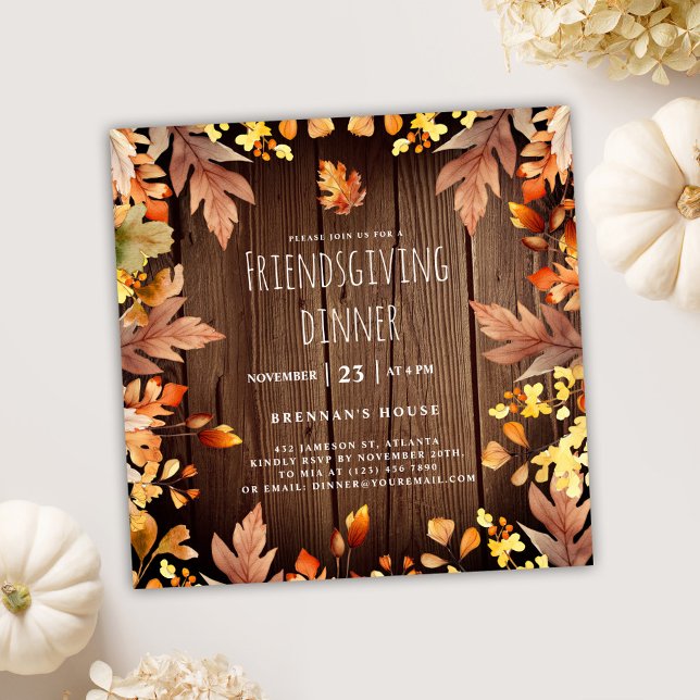 Friendsgiving Rustic Thanksgiving Party Inbjudningar (Fall Rustic Friendsgiving Dinner Invitation)