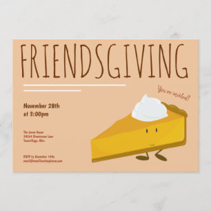 Friendsgiving Smiling Pumpkin Paj Slice Helgdag Inbjudningar