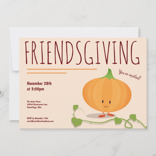 Friendsgiving Smiling Pumpkin Vine Thanksgiving Inbjudningar (Framsida)