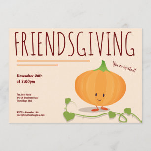 Friendsgiving Smiling Pumpkin Vine Thanksgiving Inbjudningar
