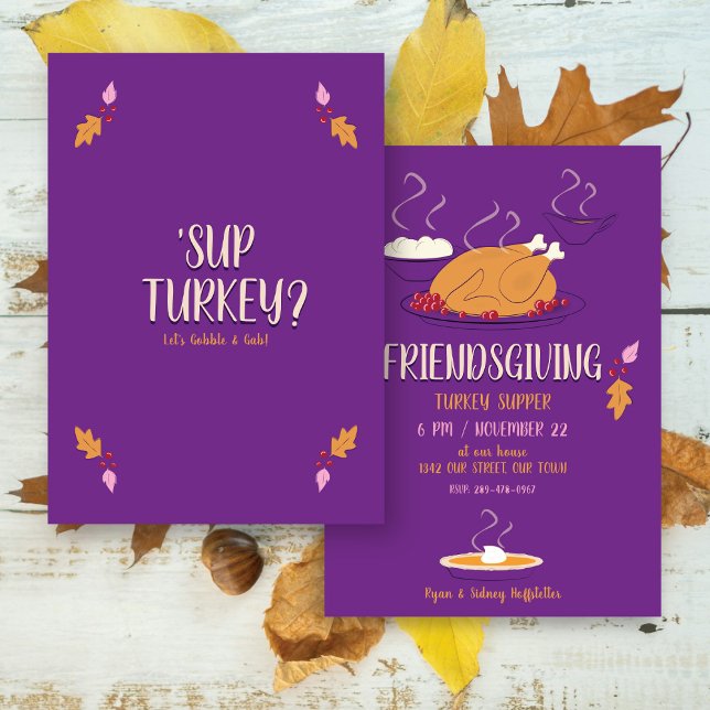 Friendsgiving Suppor | Lila och Guld Inbjudningar (Skapare uppladdad)