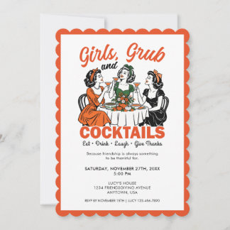 Friendsgiving Thanksgiving Girl Friends Fun Retro Inbjudningar