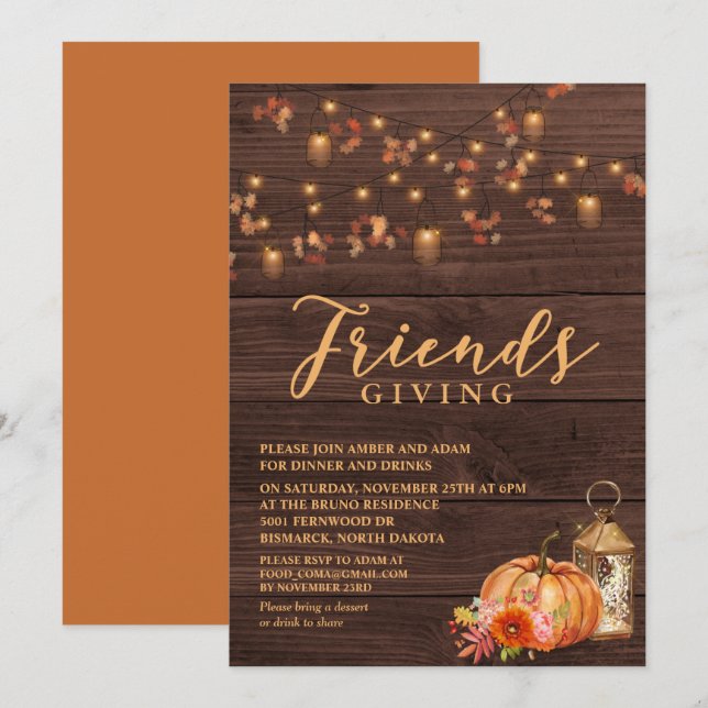 Friendsgiving Thanksgiving Högtidsinbjudan Inbjudningar (Fram/baksida)