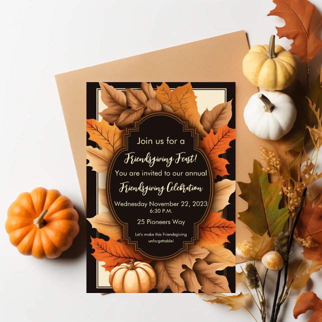 Friendsgiving Thanksgiving Höst löv Rustic Inbjudningar (Skapare uppladdad)