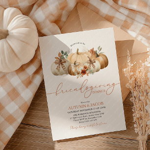 Friendsgiving Thanksgiving-middag Pumpa slingor Inbjudningar