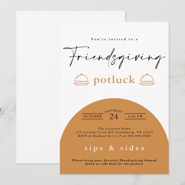 Friendsgiving Thanksgiving Modern Potluck Dinner Inbjudningar (Fram/baksida)