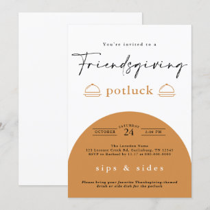 Friendsgiving Thanksgiving Modern Potluck Dinner Inbjudningar