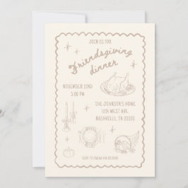 Friendsgiving Thanksgiving Neutralt Aesthetic Inbjudningar