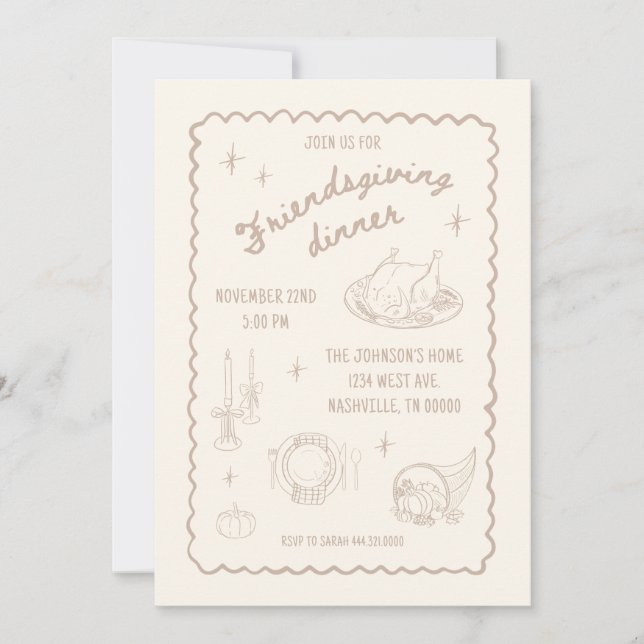 Friendsgiving Thanksgiving Neutralt Aesthetic Inbjudningar (Framsida)