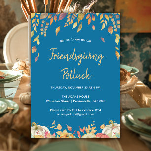 Friendsgiving Thanksgiving Potluck Höst löv Inbjudningar