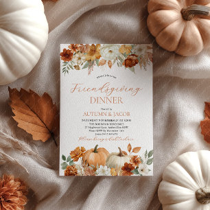 Friendsgiving Thanksgiving Pumpa Höstlöv Inbjudningar