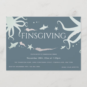 Friendsgiving Thanksgiving Sea Life Blue Grått Ros Inbjudningar