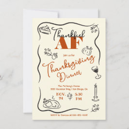 Friendsgiving Thanksgiving Thankful AF hand plocka Inbjudningar