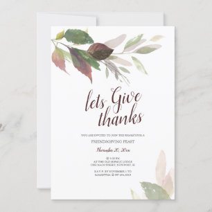 Friendsgiving Thanksgiving Watercolor Höst löv Inbjudningar