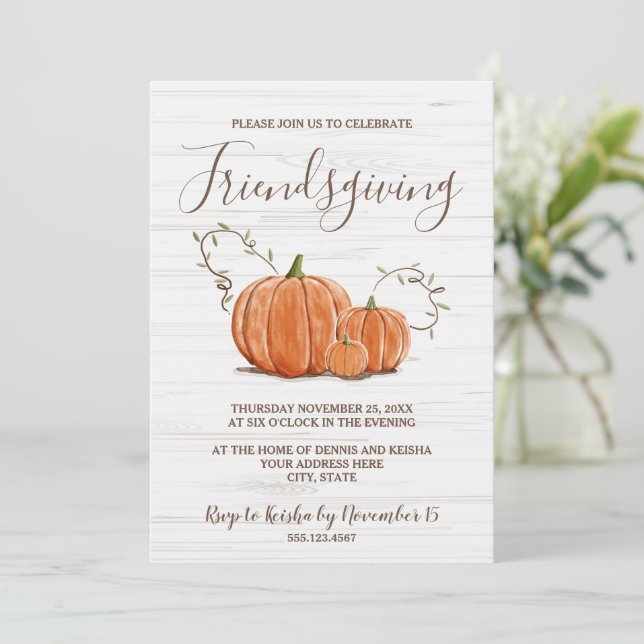 Friendsgiving Thanksgiving Watercolor Pumpkin Inbjudningar (Stående Fram)
