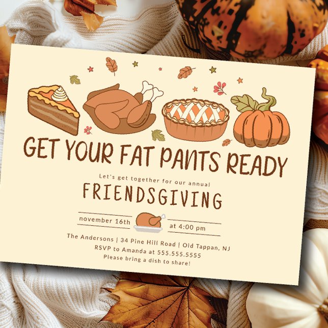 Friendsgiving Tjock Byxor Middag Firande Inbjudningar (Skapare uppladdad)