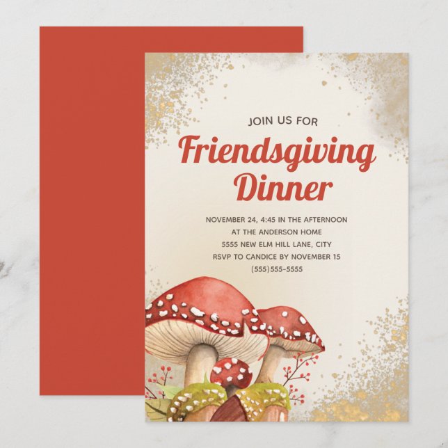 Friendsgiving Torinner Fall Autumn Red Mushroom Gu Inbjudningar (Fram/baksida)
