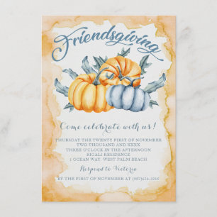 Friendsgiving vattenfärgad orange och blått inbjudningar
