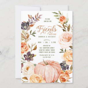 Friendsgiving Watercolor Blommigt Pumpkin-inbjudan Inbjudningar