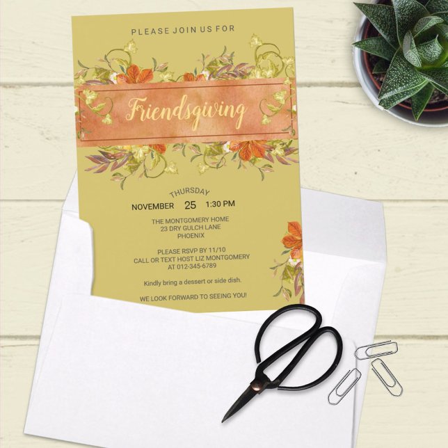 Friendsgiving Watercolor Rustic Greenery Lövs Inbjudningar (Skapare uppladdad)