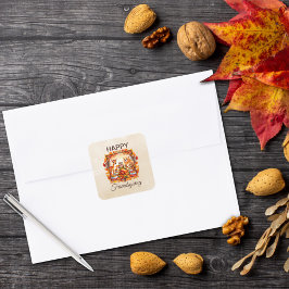 Friendsgiving Woodland Animals Höst löv Fyrkantigt Klistermärke