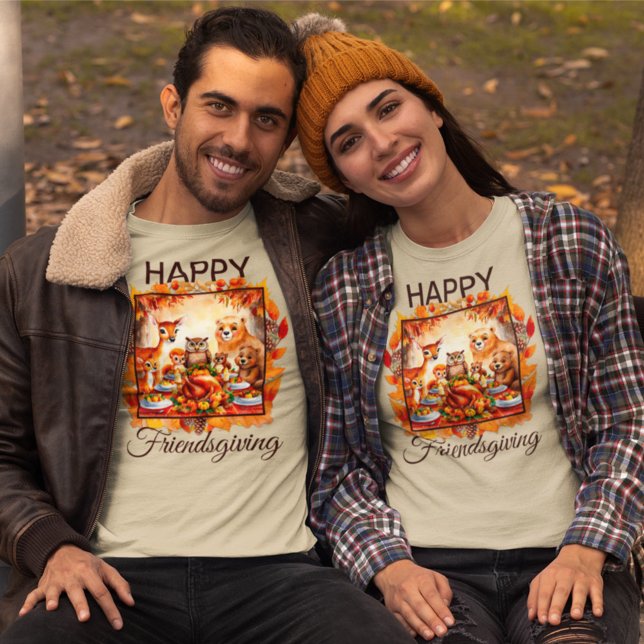 Friendsgiving Woodland Animals Höst löv T Shirt (Skapare uppladdad)