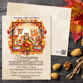 Friendsgiving Woodland Animals Höst löv Vykort
