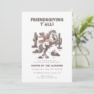 Friendsgiving Y'all Inbjudan Retro Cowgirl
