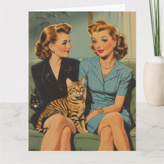 FRIENDSHIP CAT MOM HELLO RETRO GREETING CARD KORT