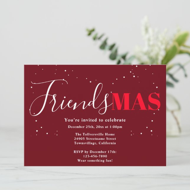 Friendsmas Burgunder Jul Inbjudan (Stående Fram)