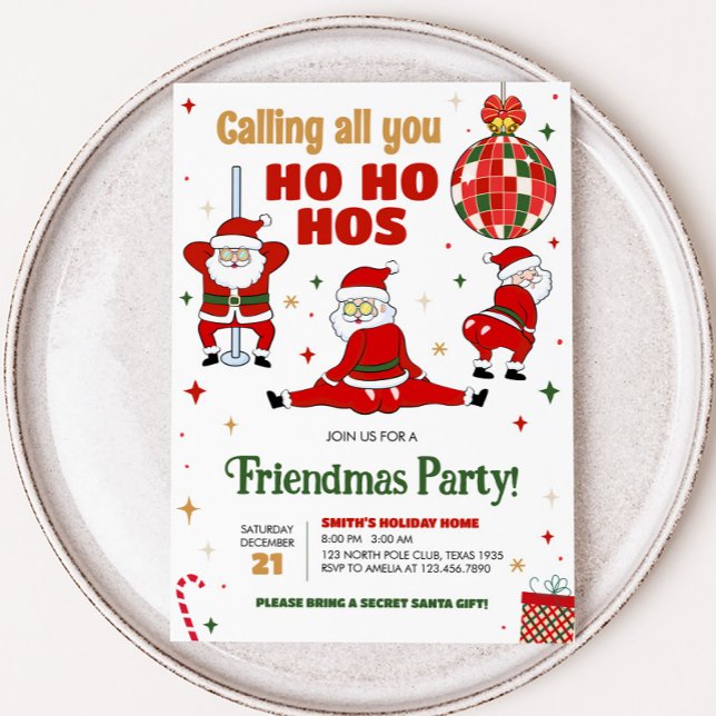 Friendsmas Funny jultomten Party Inbjudningar (Santa Friendsmas Christmas Party Invitation)