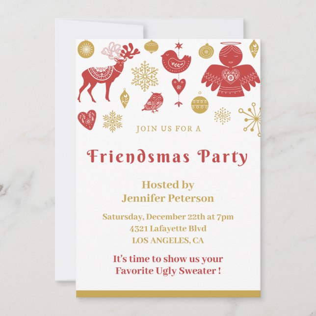 Friendsmas inbjuder till jul Nordiska Guld Inbjudningar (Framsida)