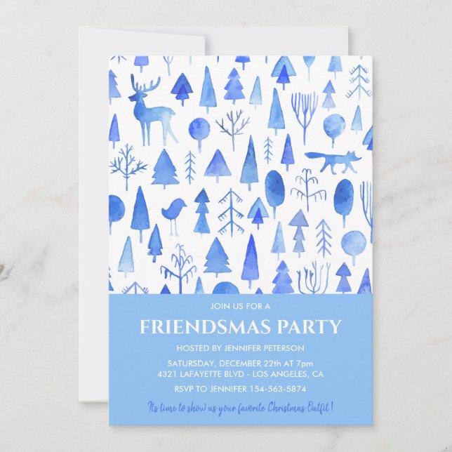 Friendsmas-inbjudningar Vackra akvarellträd Inbjudningar (Framsida)