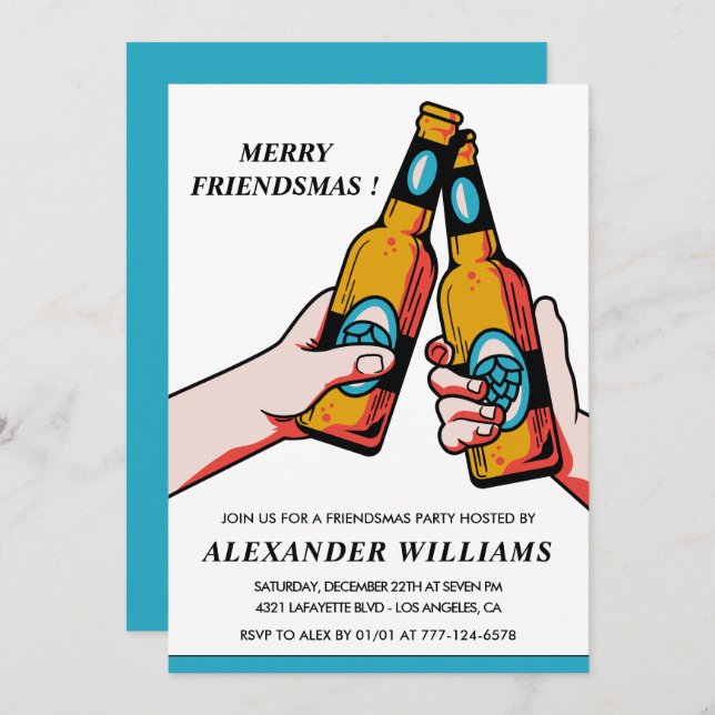 Friendsmas invitations Merry Friendsmas Blue Inbjudningar (Fram/baksida)