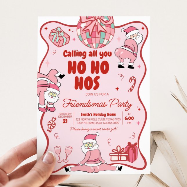 Friendsmas Santa Funny Ho Ho-värdhelgen Party Inbjudningar (Friendsmas Santa Funny Christmas Party Invitation)