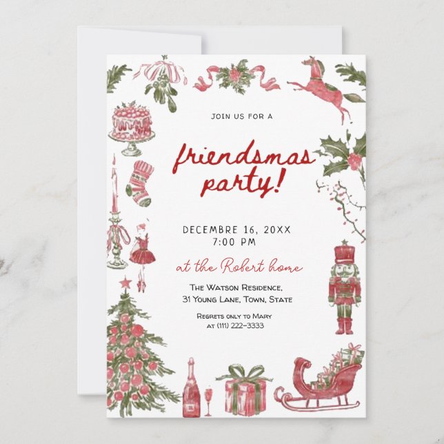  Friendsmas Whimsical Doodle Christmas Party Inbjudningar (Framsida)