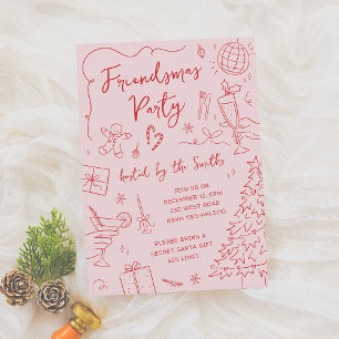 Friendsmas Whimsical Doodle jul Party Inbjudningar