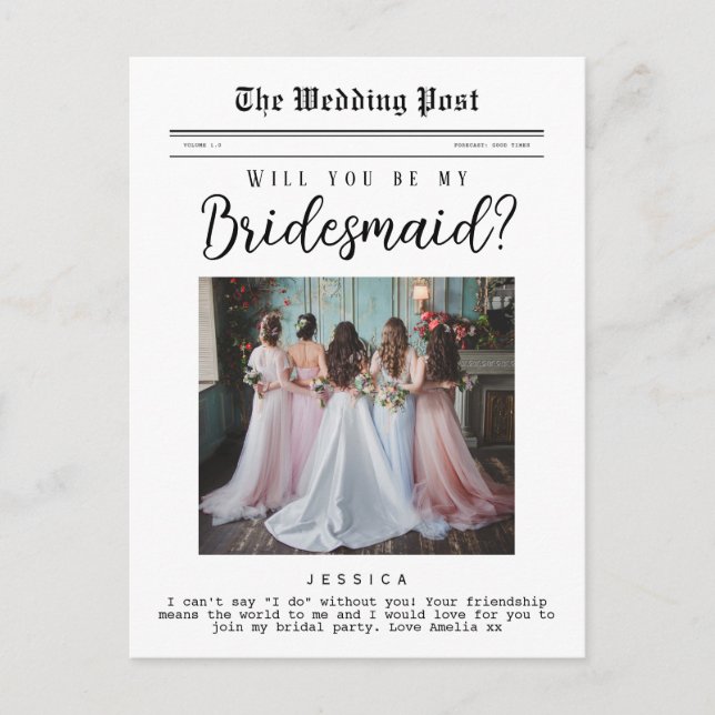 Frieri av Bridesmaid, Anpassningsbar Newspaper Vykort (Framsida)