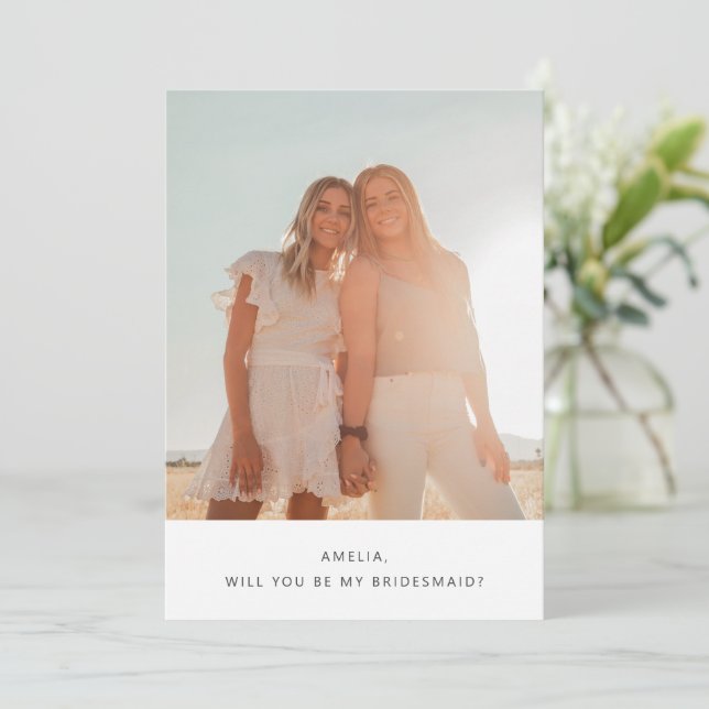 Frieri av Cute Simple Typography Photo Bridesmaid Anteckningskort (Stående Fram)