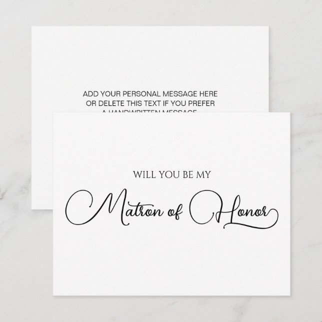 Frieri av Elegant Skript Matron of Honor Anteckningskort (Fram/baksida)