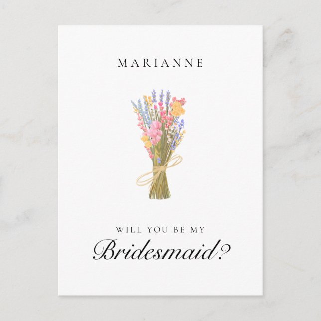 Frieri av enkla Wildblommor Bridesmaid Vykort (Framsida)