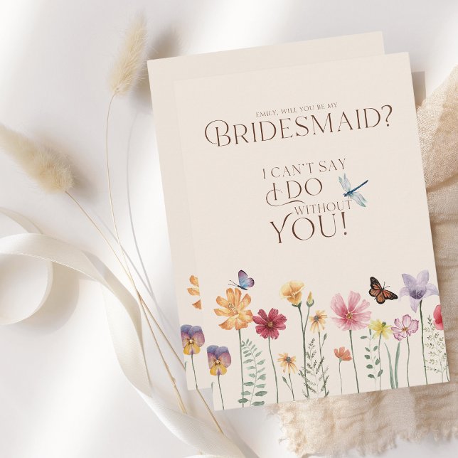 Frieri av färgämne Wildblomma Bridesmaid Inbjudningar (Simple Colorful Wildflower Floral Wedding Be My Bridesmaid Card)