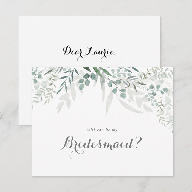 Frieri av minimalist Greenery Eucalyptus Bridesmai Anteckningskort (Fram/baksida)