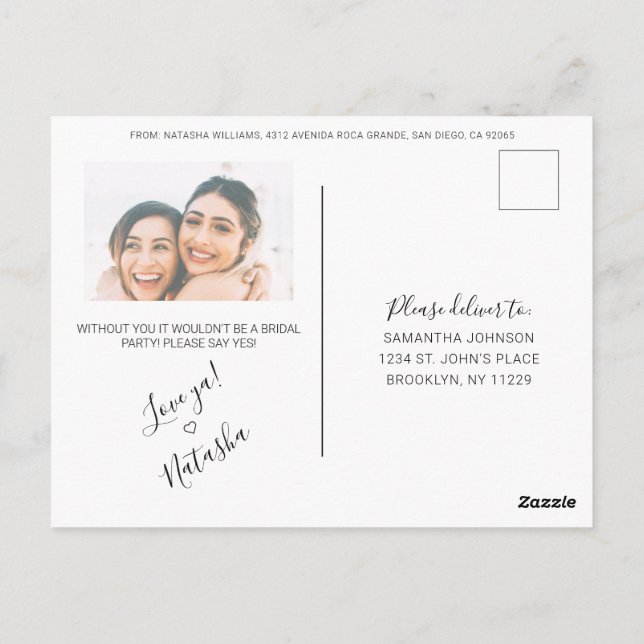 Frieri av Rustic Calligraphy Photo Bridesmaid Vykort (Baksida)