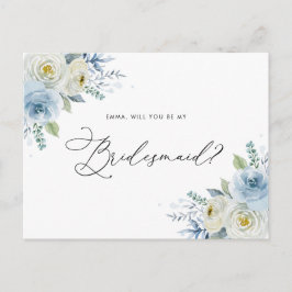 Frieri av vattenfärgen Blue & Ivory Ro Bridesmaid Vykort
