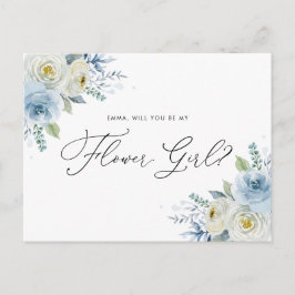 Frieri av Watercolor Blue & Ivory Ro Flower Girl Vykort