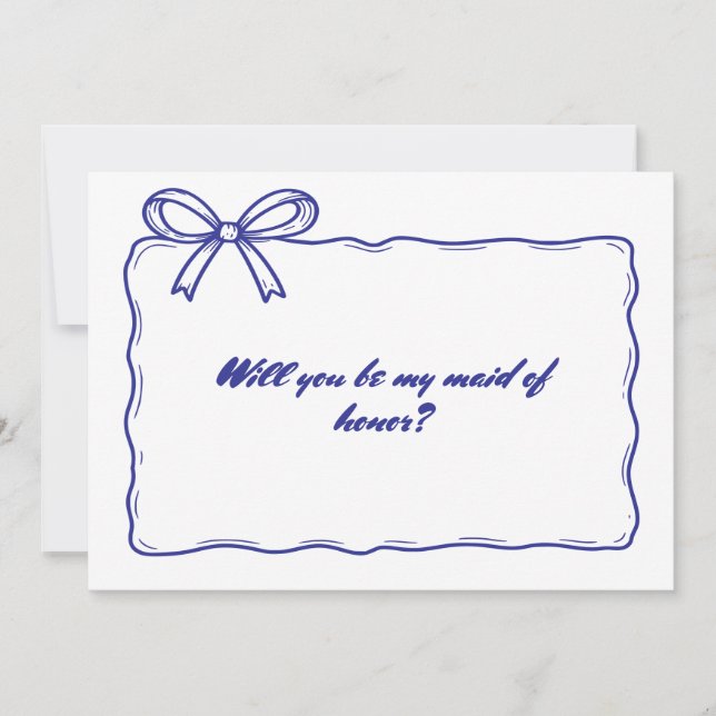 Frieri av Whimsical Blue Ribbon Bow Maid of honor Inbjudningar (Framsida)