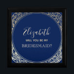 Frieri box för marinblå marmelad minnesask<br><div class="desc">Enkel,  modern,  elegant,  marinblå Bridesmaid frieri box med blommigt faux guld art-deco ram.</div>