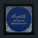 Frieri box för marinblå marmelad minnesask<br><div class="desc">Enkel,  modern,  elegant,  marinblå Bridesmaid frieri box med blommigt faux guld art-deco ram.</div>