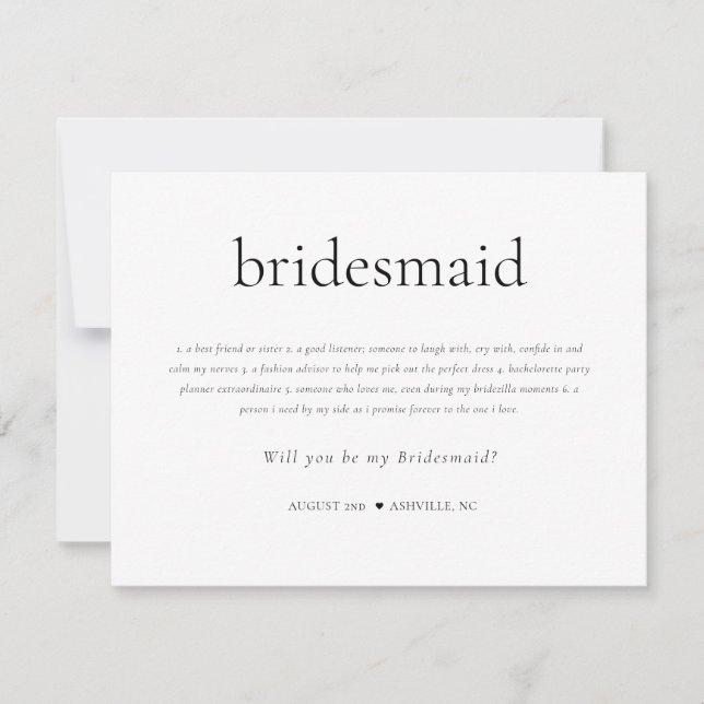 Frieri kort för Bridesmaid-definition (Framsida)